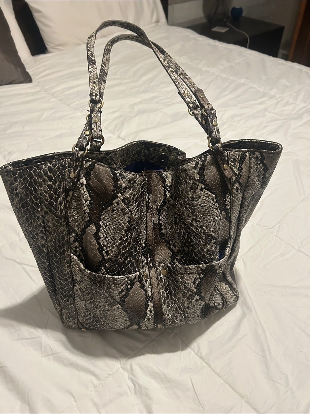 Nine West Snake-Print Tote in Black and Gray
